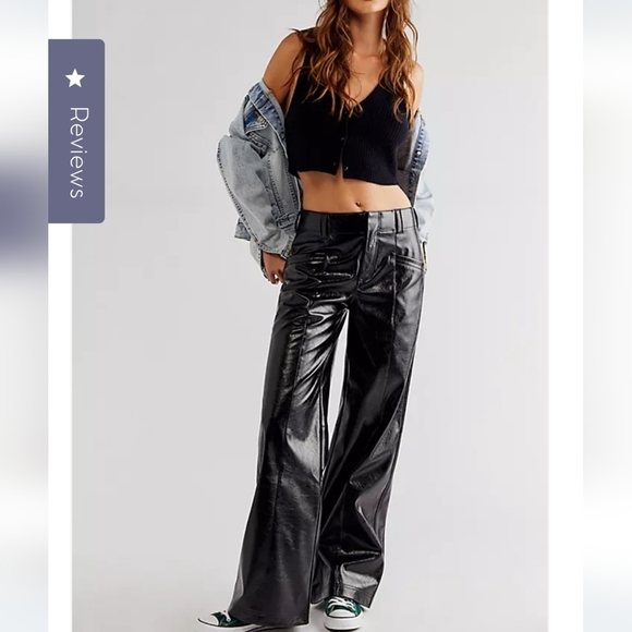 Free People Star Crossed Lovers Vegan Leather Pants-Black - Picture 3 of 16
